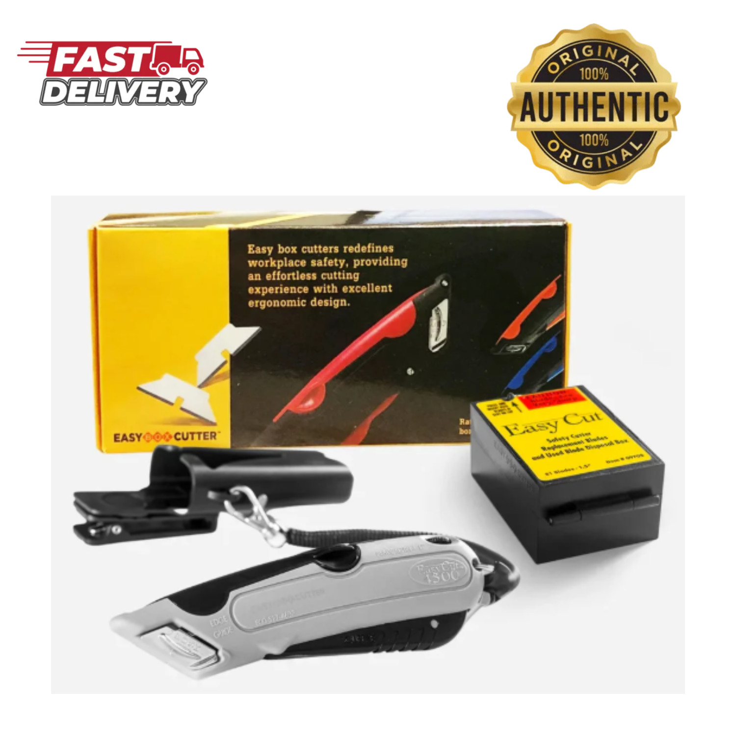 EasyCut 4500 Gray Safety Box Cutter + 81 Blades Self-Retracting Knife