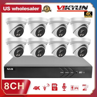 Vikylin 4K 8CH 8 POE NVR CCTV System 8MP Security IP Camera IR30 Speaker+MIC Lot