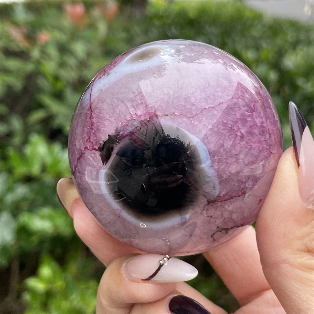 0.6LB 2.3" Black Sardponyx Amethyst Sphere Ball Crystal Quartz Heal Energy Reiki