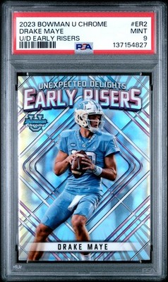 2023 Bowman U Chrome #ER-2 Drake Maye Unexpected Delights Early Risers PSA 9