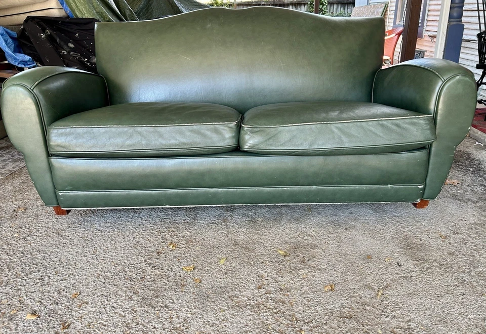"Sofá y silla de sofá MCM vintage de cuero genuino verde oscuro de 80""" Foto 2 de 4