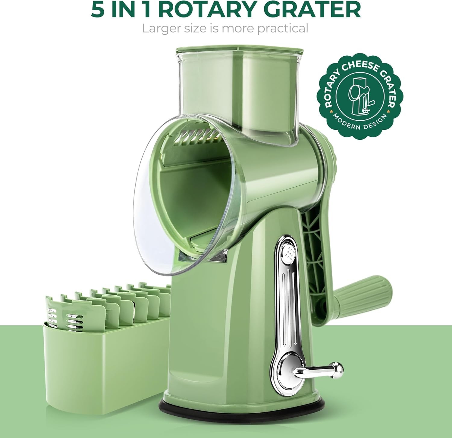 SUSTEAS Rotary Cheese Grater with Handle - Vegetable Shredder 5 Green 