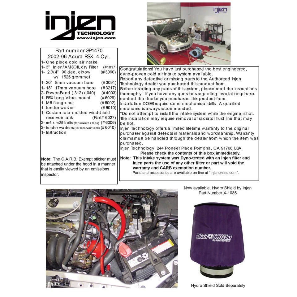Sistema de admisión de aire frío de aluminio negro Injen SP1470BLK para Acura RSX 2002-06 2,0 L Foto 4 de 4