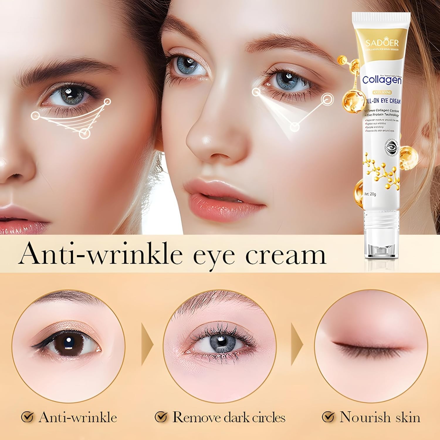 Age Correcting Eye Cream, Anti-Aging Hyaluronic Acid, Collagen & Caffeine Reduce