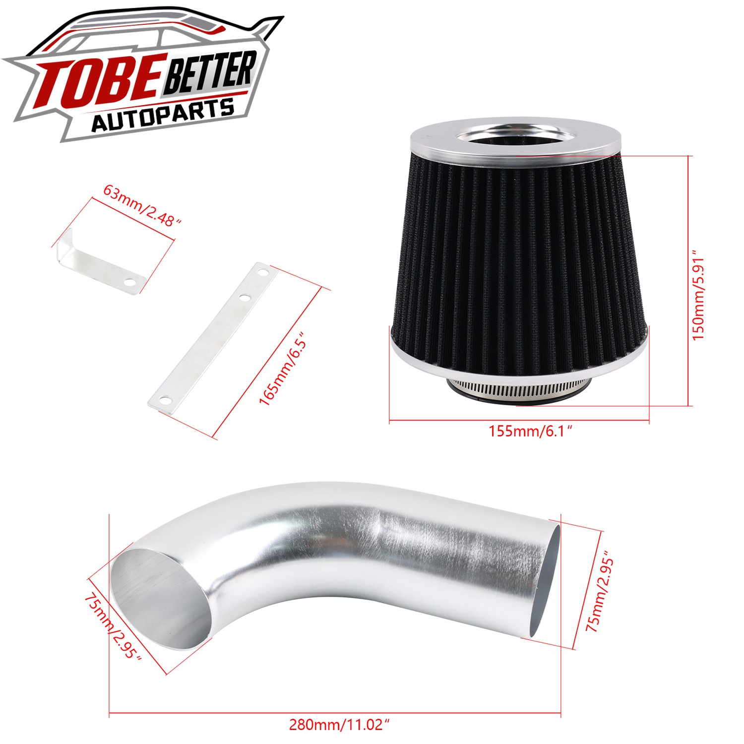 For Volkswagen Golf GTi Passat Jetta Audi A3 2.0L L4 2006-08 Cold Air Intake Kit