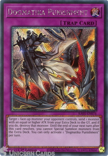 RA01-EN076 Dogmatika Punishment :: Platinum Secret Rare 1st Edition YuGiOh Card