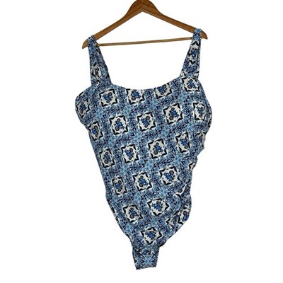 Jantzen Ceramic Floral Bandeau Onepiece Soft-Cup Swimsuit Azure Size 26W NWT