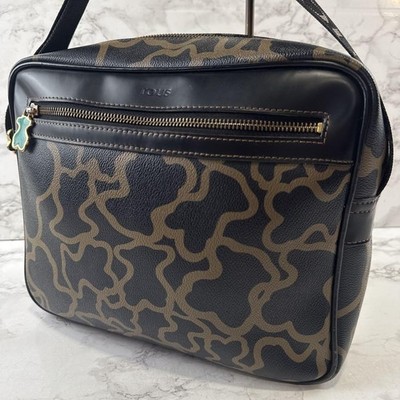 TOUS Shoulder Bag Black Brown Bear Pattern PVC Leather Square Crossbody used