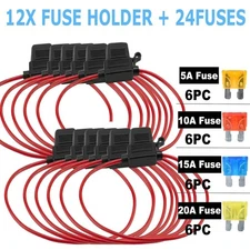 12 Pack 14 Gauge ATC In-Line Blade Fuse Holder 100% OFC Copper Wire Protection