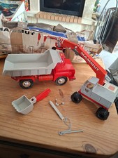 Rare Camion Benne + Pelleteuse MAMMUT avec Sa Boîte Années 70 Jouet Ancien Grue