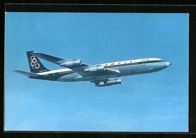 Flugzeug Boeing 707-320 der Olympic Airways am Himmel, Ansichtskarte 