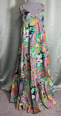 #ad GB Gianni Bini Dress Womens XL Green Black Cotton Maxi Tie Back Resort Vacation $25.00