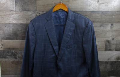 Brooks Brothers Blazer Mens 44 Regular Navy Windowpane 1818 Regent Wool Made USA