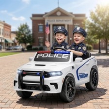 Qaba 12V Licensed Dodge Ride On Police Car with 2 Seater for Age 3-6, White