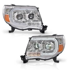 LED Headlights Tacoma 2005-2011 Tube Projector W/o Bulbs Clear Chrome Amber