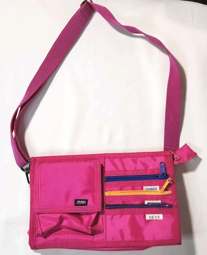 Mundi Pink Small Nylon Canvas Pocket Cargo Travel Satchel Crossbody Purse - Picture 2 of 16