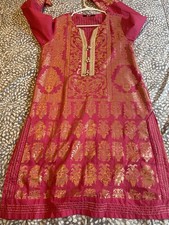 Khadi brand Pink Gold Kurta Kurti Women's Size 10 Pearl Buttons