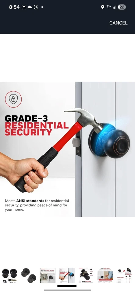 Cajas fuertes y cerraduras de puerta Honeywell - interior clásico de perilla de puerta de paso Foto 4 de 4