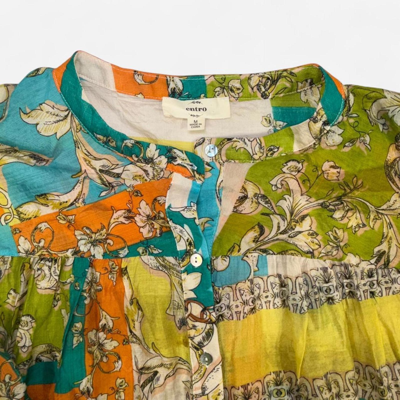 Entro Multicolor Boho Patchwork Button Front Blou… - image 4