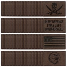 64 Pcs Blank Leatherette Hat Patches with Adhesive Dark Brown Rectangle