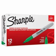Sharpie Green Permanent Markers Fine Point 12 Count Bold Vibrant Ink