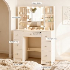 Vanity with Mirror and LED Lights Makeup Table Set with 7 Drawer Dresser Table