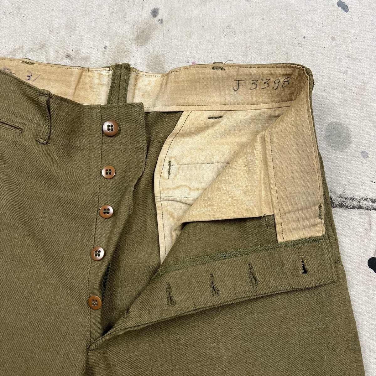 Vintage 40s WW2 US Army M1937 Wool Field Pants Trousers Mens 32x31