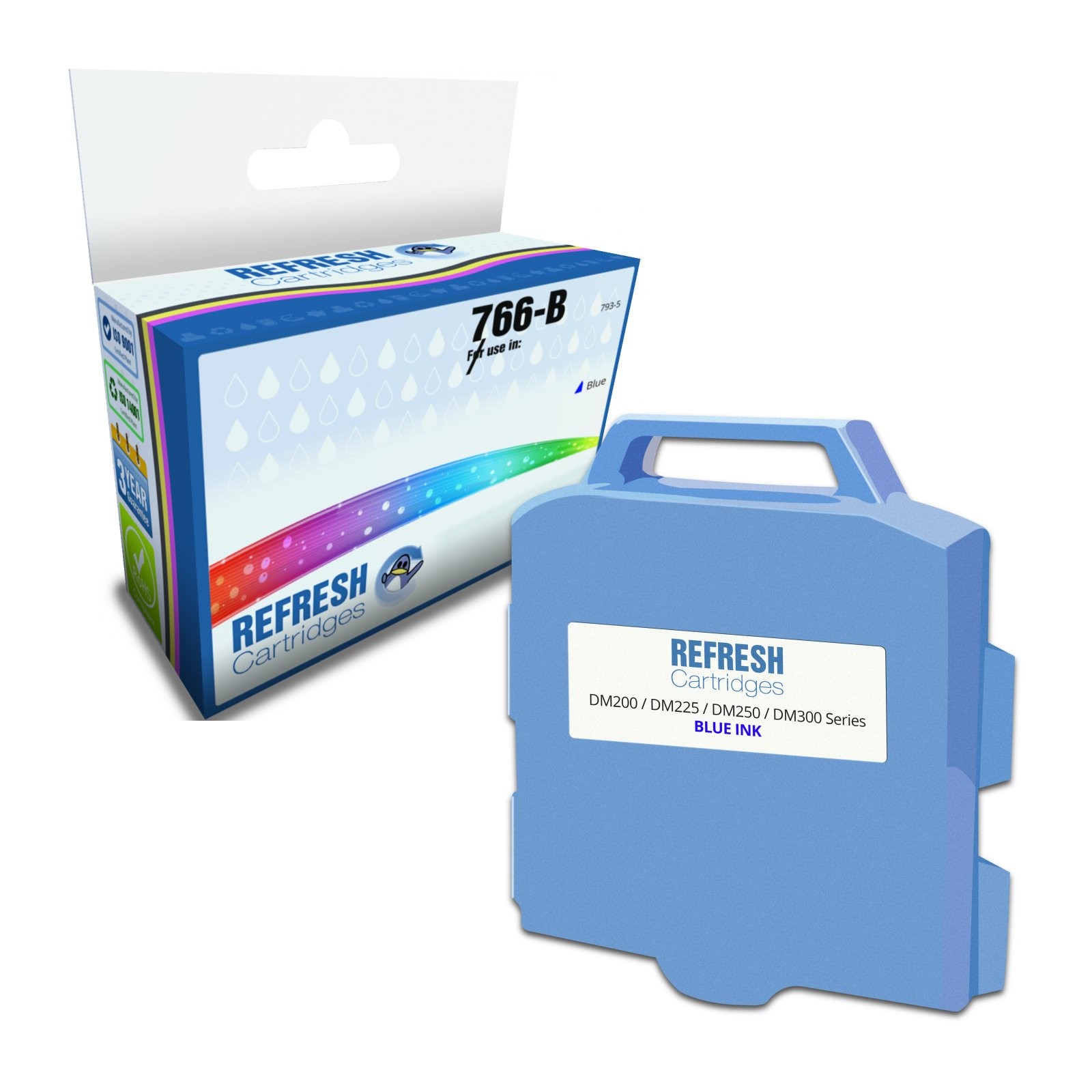 Refresh Cartridges Blue 766-B Franking Ink For Pitney Bowes Machines