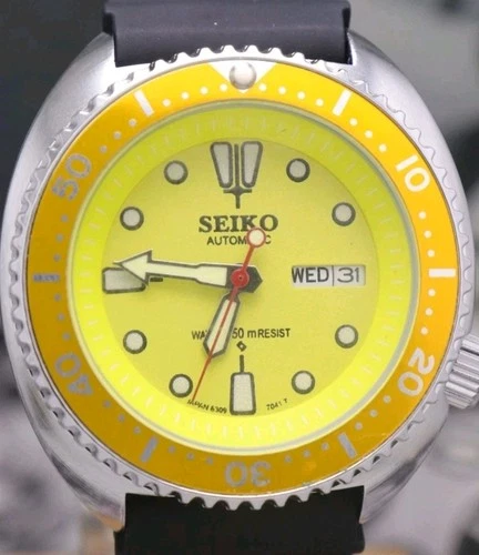 SEIKO DIVER DAY/DATE YELLOW DIAL 6309 VINTAGE SEIKO 'TURTLE' MODIFIED 44MM CASE