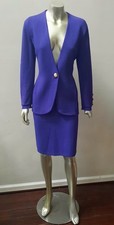 ST. JOHN KNIT VIOLET GOLDTONE BUTTON JACKET PENCIL SKIRT 2 PC SUIT Jkt/P-Skirt/6