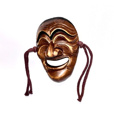 Vintage Mask Hand-Carved Wood Laughing False Face Decorative Wall Art Korean
