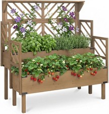 PETSCOSSET Raised Garden Bed with Trellis, 2-Tier Elevated Planter Box with Legs