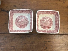 Set Of 2 Mason's Vista Red Pink Ironstone 4” Square Bowls Made in England READ