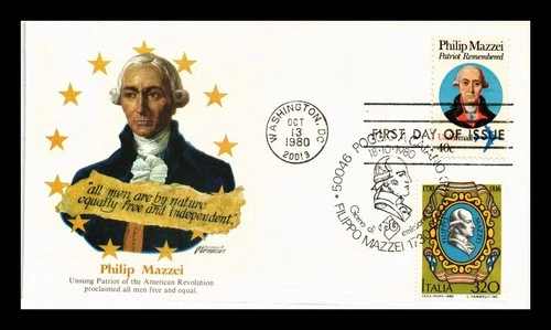 DR JIM STAMPS US COVER PHILIP MAZZEI PATRIOT AIRMAIL FDC ITALY JOINT ISSUE COMBO