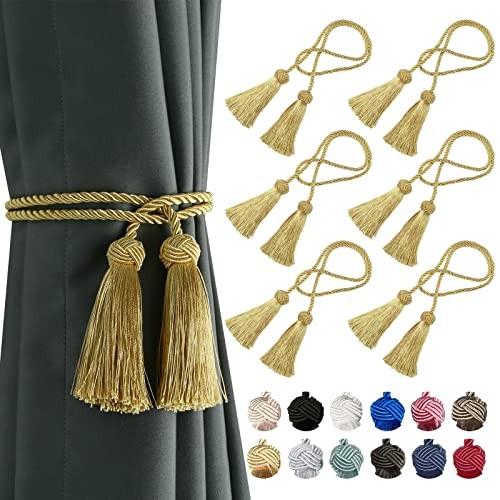 BEL AVENIR 6 PACK CURTAIN HANDMADE TIEBACKS DECORATIVE WITH TASSEL - GOLD