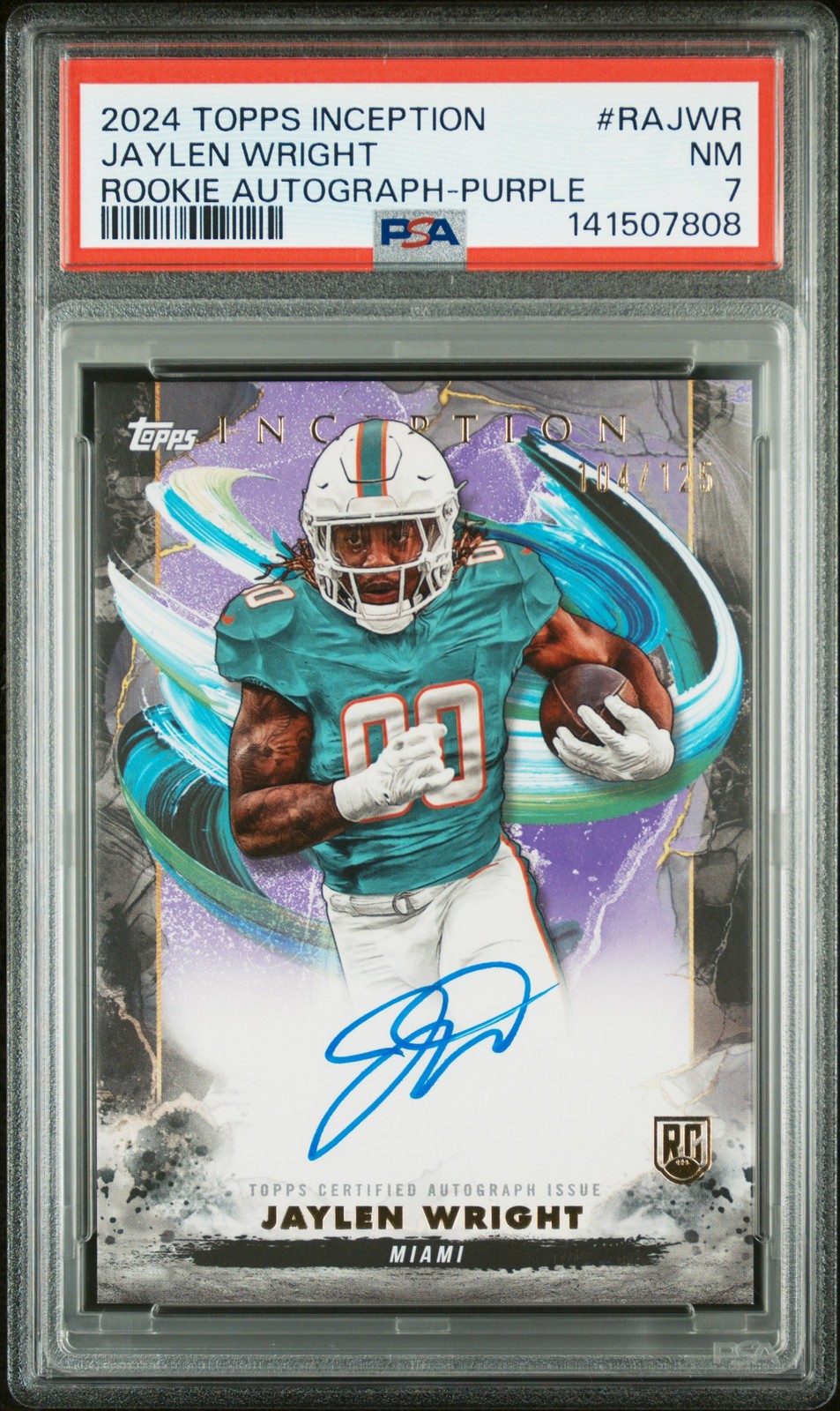 2024 TOPPS INCEPTION RC AUTOS PURPLE #RAJWR JAYLEN WRIGHT 104/125 PSA 7