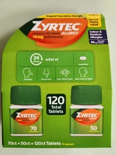 Zyrtec Cetirizine Hcl Antihistamine 10 mg Allergy 24 hrs 120 Tablets Exp 10/27