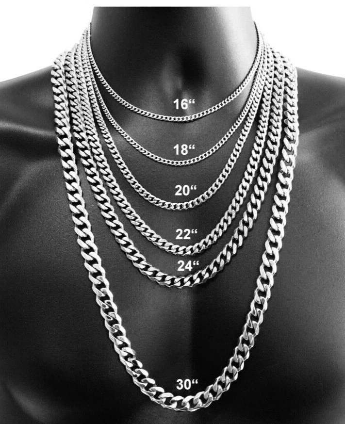 16-34" Stainless Steel Silver Chain Cuban Curb Mens Men Womens Necklace 3-11 mm - Image 3 of 4