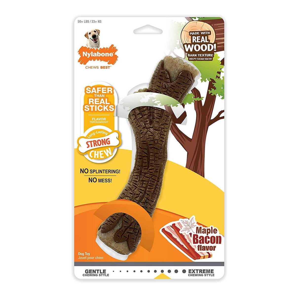 Nylabone Strong Chew Maple Bacon Flavor Real Wood Stick Toy for 