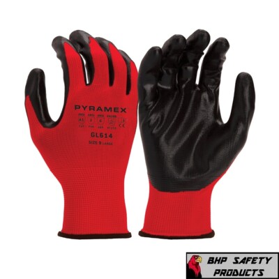 Pyramex Smooth Nitrile Coate Work Glove 13 Gauge Polyester Red/Black (12 Pairs)