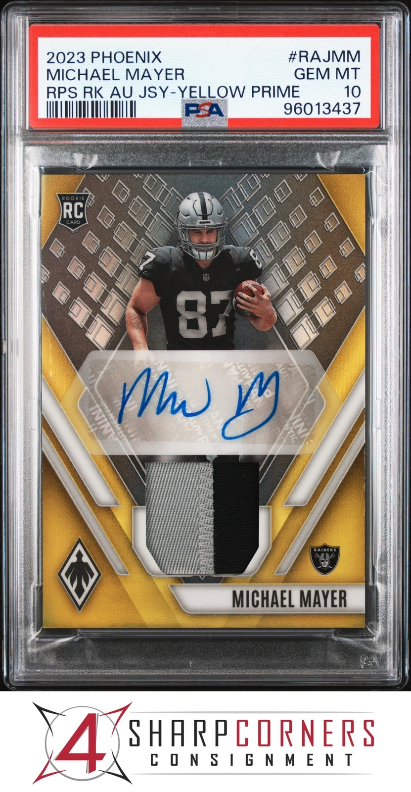 Michael Mayer Panini Phoenix Rps Rookie Auto Jersey #RAJMM Yellow Prime