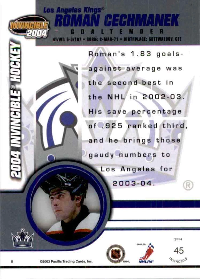 2003-04 Pacific Invincible Roman Cechmanek #45 - Image 2 of 2