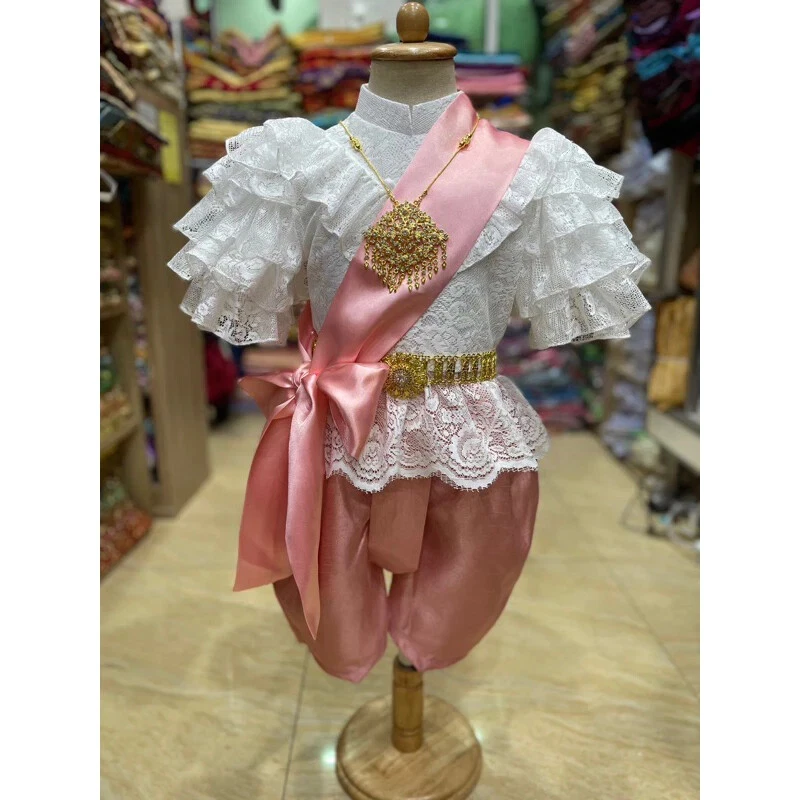 Lindos looks vintage niña tailandesa niño encaje suave y pantalones ocasión festival escolar Foto 3 de 4