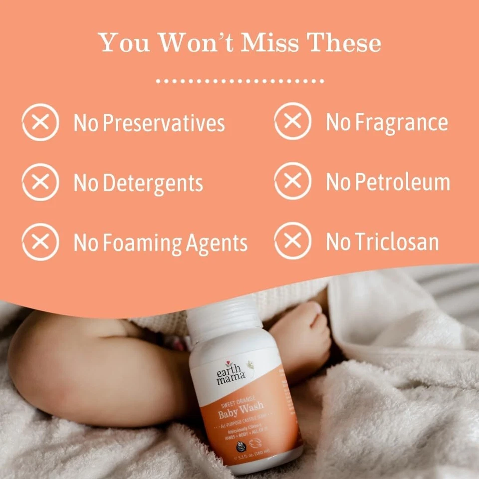 Earth Mama Sweet Orange Baby Wash 34 fl oz jabón espumoso suave orgánico Foto 3 de 4