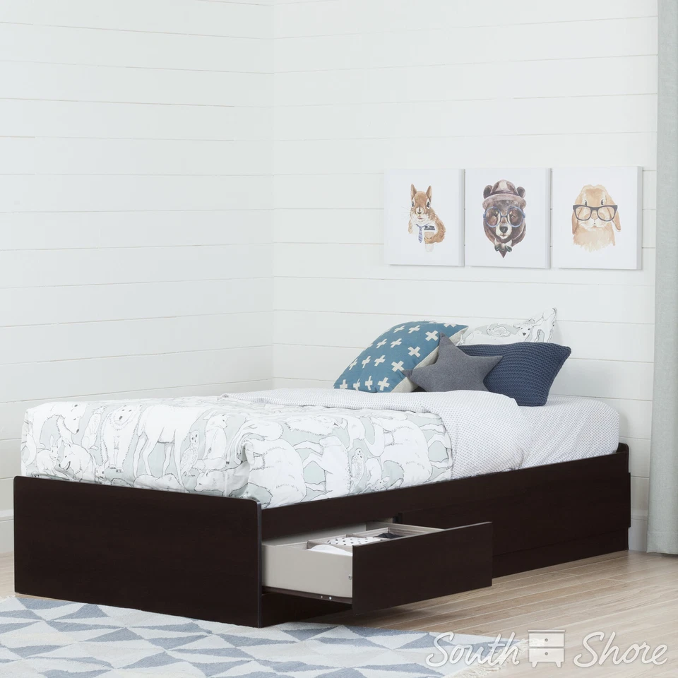 South Shore 10574 Twin Mates Bed 39in With 3 Drawers Pure White Foto 3 de 4