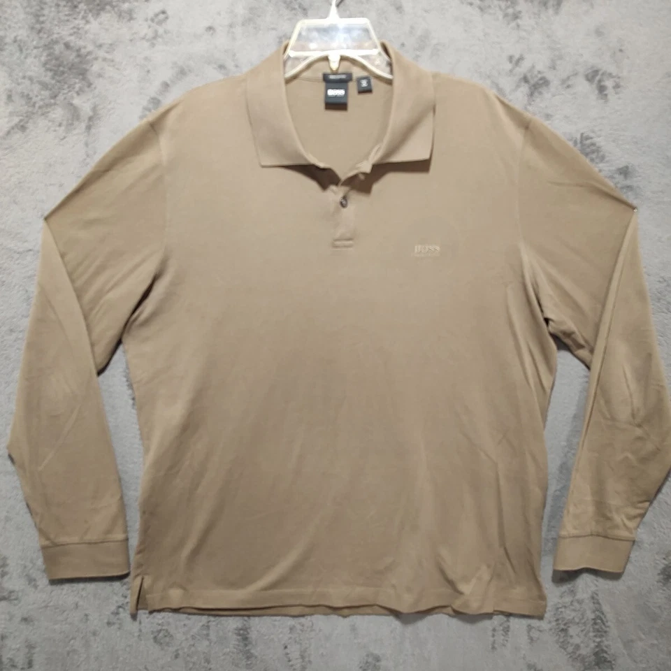 Camisa Polo HUGO BOSS Adulto XXL 2XL Marrón Manga Larga Pullover 1/4 Botón Para Hombre Foto 4 de 4