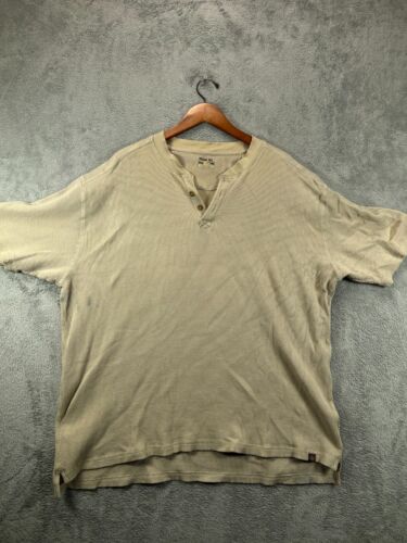 Wolverine Mens XL Shirts Thermal Beige Waffle Knit Henley Pullover Short Sleeve