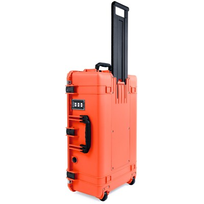Orange & Black Pelican 1595 Air case, empty.  With wheels.