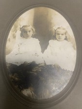 Antique Cabinet Card Photo Twin Girls Blonde Hair
