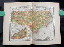 North Carolina - c. 1895, Rand McNally  Co., 11 x 14 Antique Map